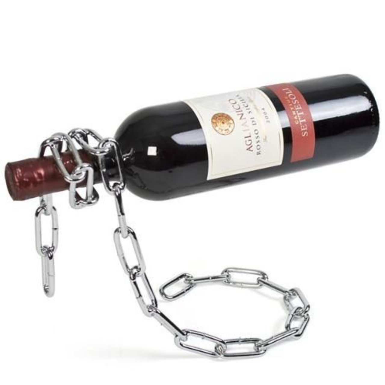 O suporte para garrafas Corrente mágica faz com que a garrafa pareça estar flutuando. R$ 69,85 na Bazar Criativo