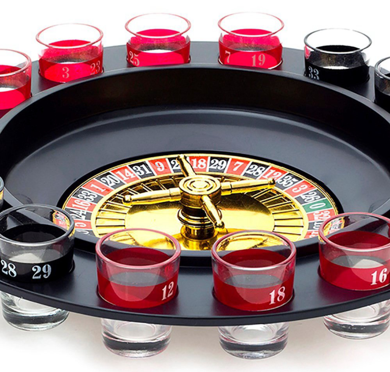 Cassino shot, com 16 copos de shots e uma roleta de jogos. R$ 69,90, na Loja Tip