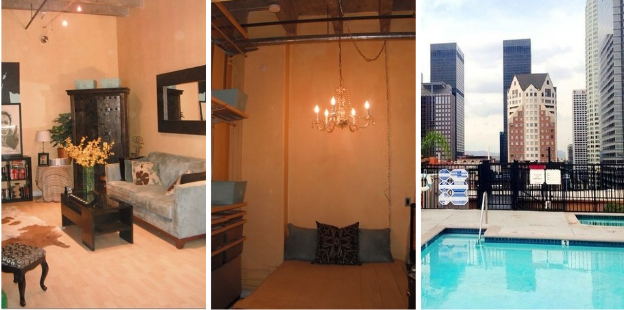 Los Angeles — $1,512. Apartamento studio com dormitório e banheiro. O condomínio possui piscina, como a maioria das casas em Los Angeles. 