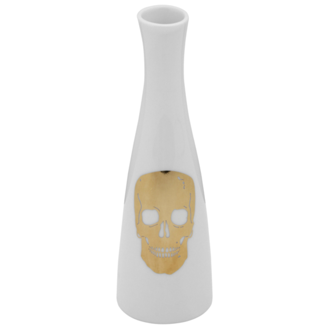 Vaso em porcelana com estampa à base de ouro, da linha Caveira, de Alexandre Herchcovitch. Na Tok &amp; Stok, R$ 44,90.
