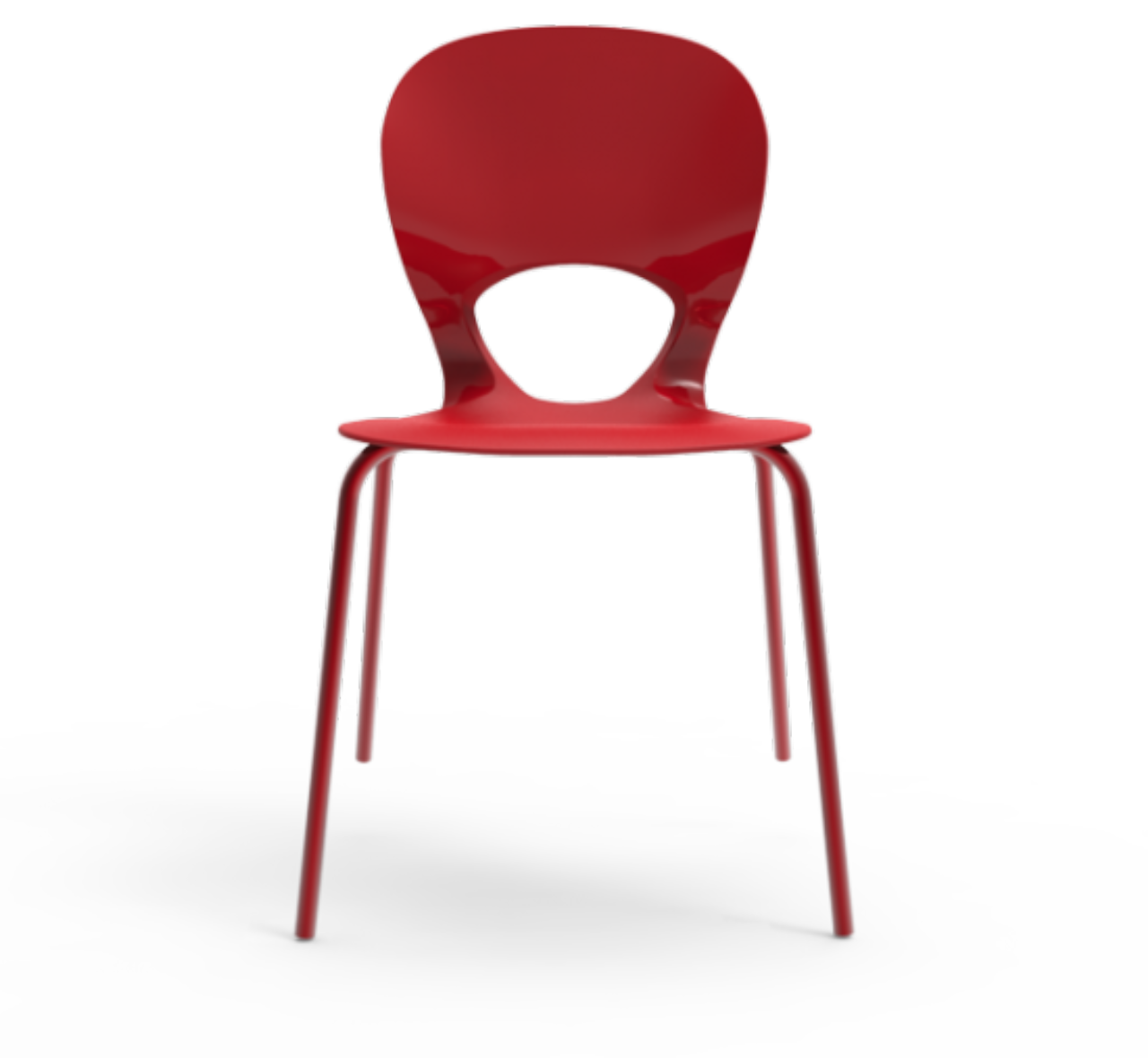 Cadeira Eclipse,  da I’M IN, de polipropileno, com encosto brilhante e assento fosco, traz um movimento visual. Foto: Trevisan Concept/Divulgação