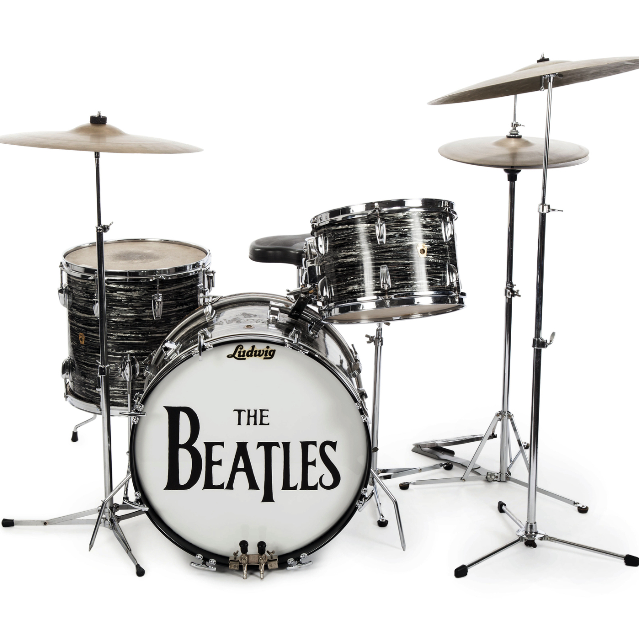 Kit de bateria Ludwig Oyster que Ringo Starr usou em mais de 200 apresentações entre 1963 e 1964.  