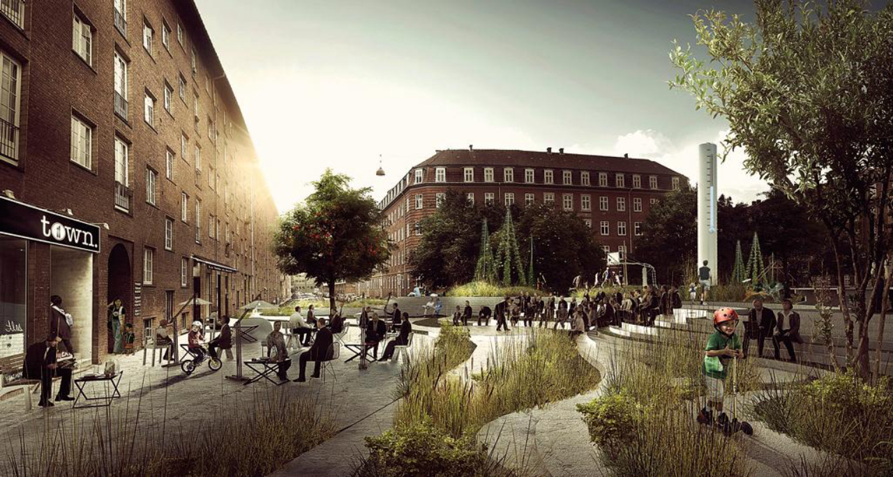 Bairro em Copenhague, na Dinamarca, tem soluções ecoeficientes para combater os efeitos das mudanças climáticas. Fotos: MK_PK3/Divulgação
