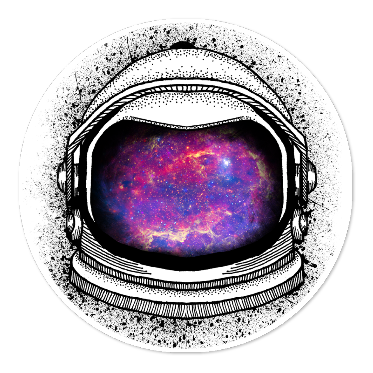 Adesivo The Universe Mind, impresso em vinil fosco branco. Por @pstore. R$ 11, pacote com 5 unidades.