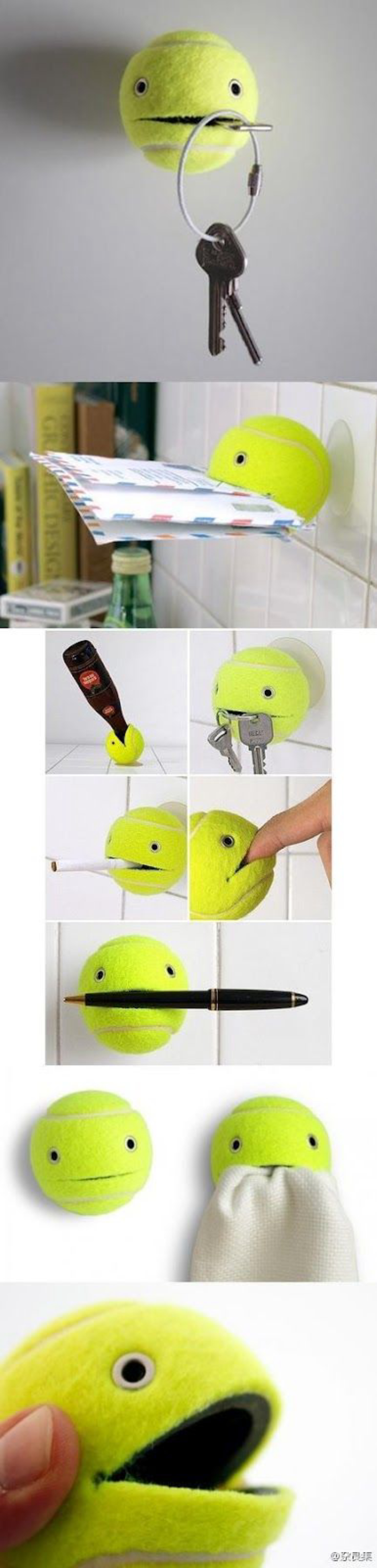 Porta-chaves divertido feito com uma bolinha de tênis.