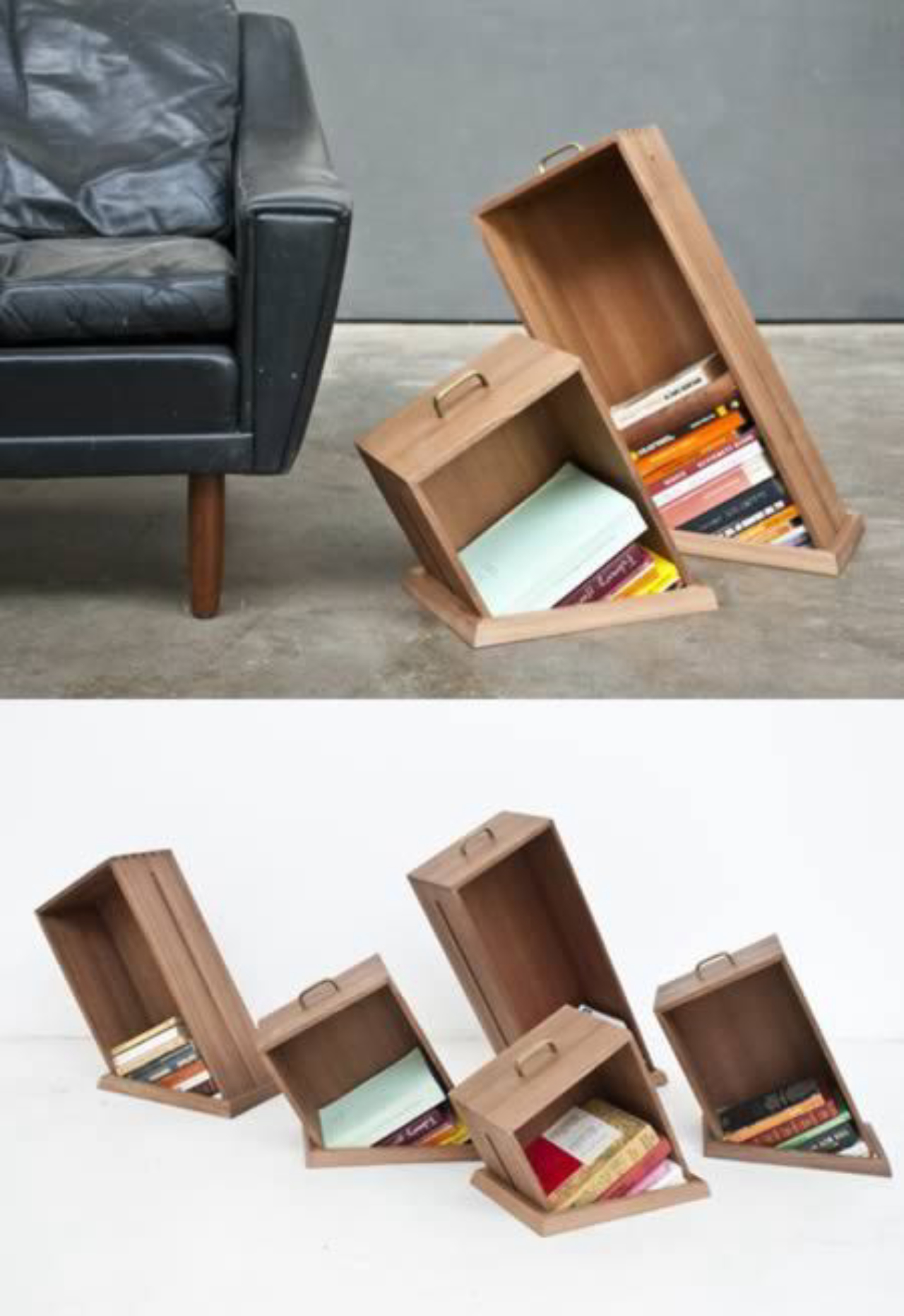 Gavetas divertidas guardam livros e revistas. 