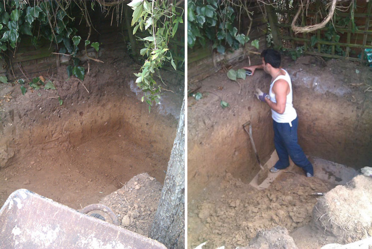 Yates fez um buraco no local onde a árvore morreu para poder construir a toca. Fotos: Arquivo pessoal/Ashley Yates.