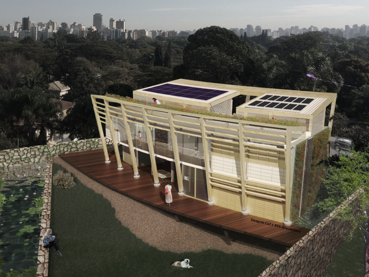 Perspectiva da casa Modulabi que será apresentada durante a 7ª edição da Greenbuilding Brasil .<br>Imagem: Divulgação.