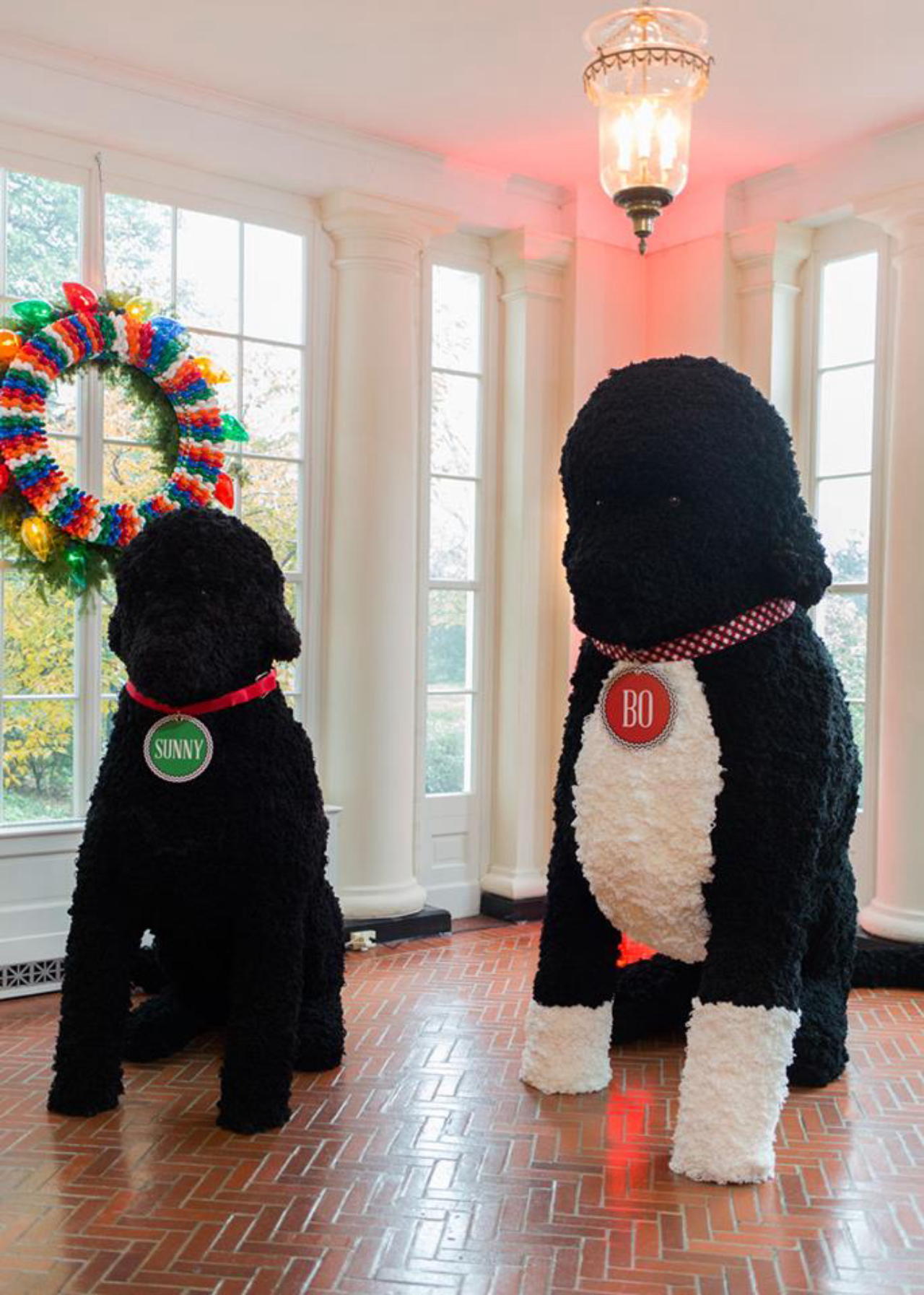 Bo e Sunny, os cães que residem com a família Obama, durante a celebração do Natal (Foto: Reprodução Facebook The White House) 