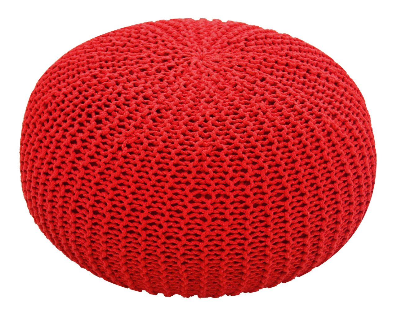 Pufe vermelho com acabamento em crochê.<br>Foto: Divulgação 