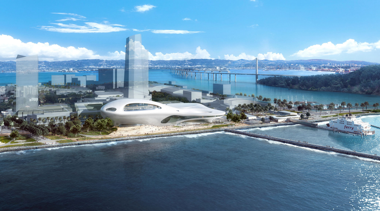 Projeto do museu em San Francisco foi proposto para ocupar espaço na ilha artificial Treasure Island (Divulgação/Lucas Museum of Narrative Arts)