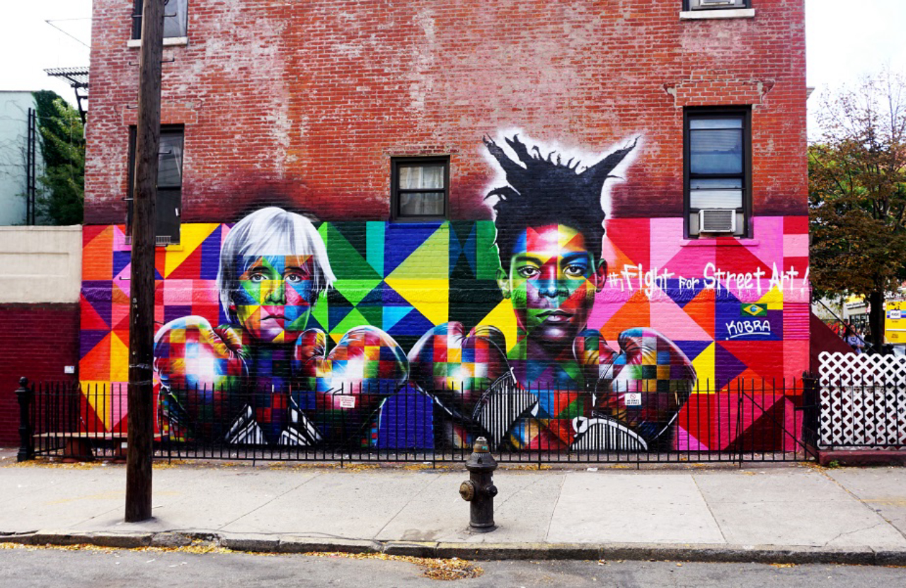 Andy Warhol e Basquiat, a obra que encantou Madonna, no Brooklyn, em Nova York. Arquivo Pessoal de Eduardo Kobra/Divulgação 