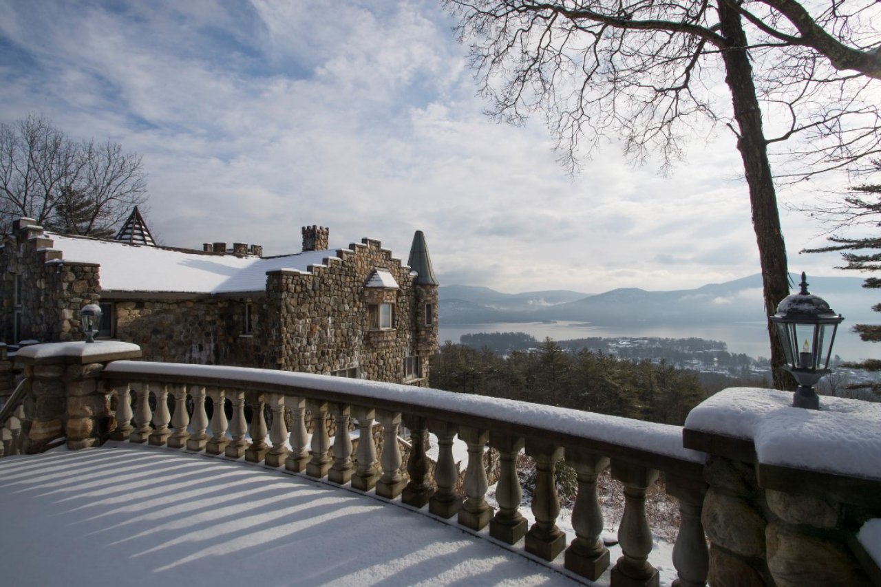 Highlands Castle, which is listed for sale at the price of $12.8 million, near Lake George in Bolton Landing, N.Y., Jan. 26, 2017. John Lavender II took the comfort-and-fantasy approach when he built this castle, for which he put up a simple wood-frame structure and hauled in hundreds of tons of stone, putting each one in place by hand. (Nathaniel Brooks/The New York Times)