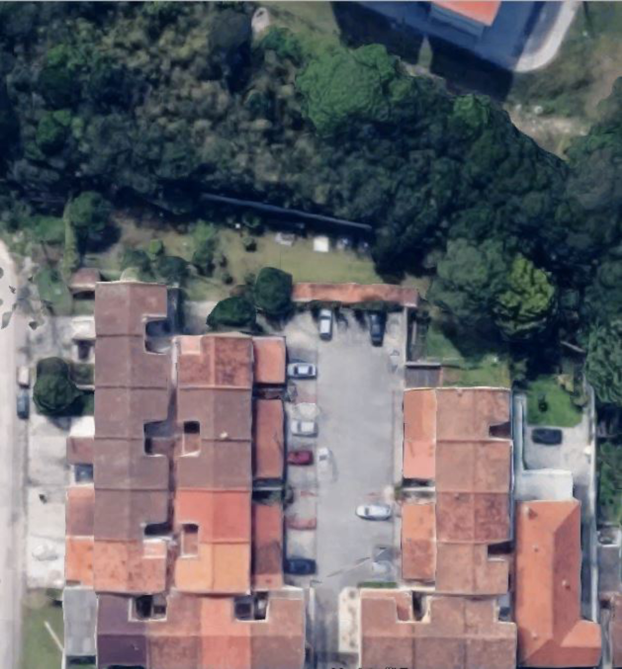 Vista aérea do Condomínio Ilha de Minorca com trecho da mata ciliar do Rio da Base. Imagem: Google Maps