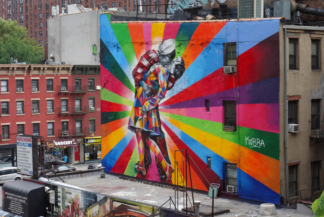 Mural "O Beijo", pintada por Kobra no High Line, em Nova York. Foto: Arquivo Pessoal de Eduardo Kobra/Divulgação 