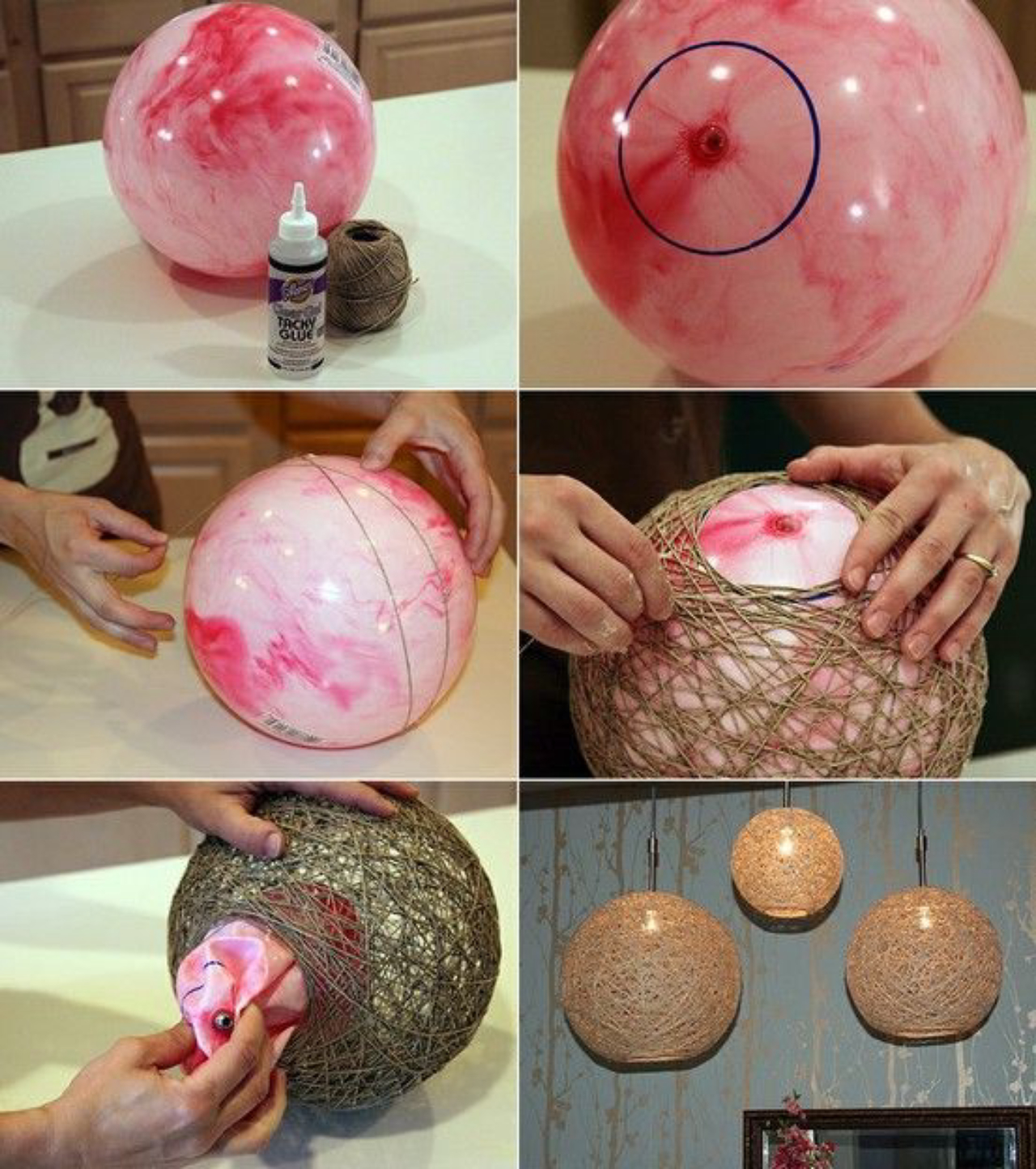 Um balão e um pouco de sisal ou barbante podem ser usados para fazer pendentes. Foto: Pinterest
