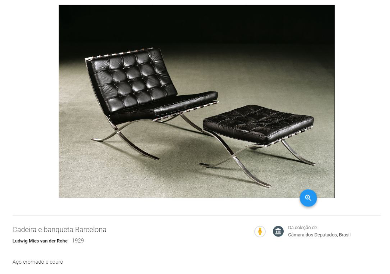 Cadeira e banqueta desenhados pelo arquiteto alemão naturalizado americano Ludwig Mies van der Rohe em 1929. Feita em aço cromado e couro, pode custar R$ 22 mil no mercado. Foto: Câmara dos Deputados/Reprodução