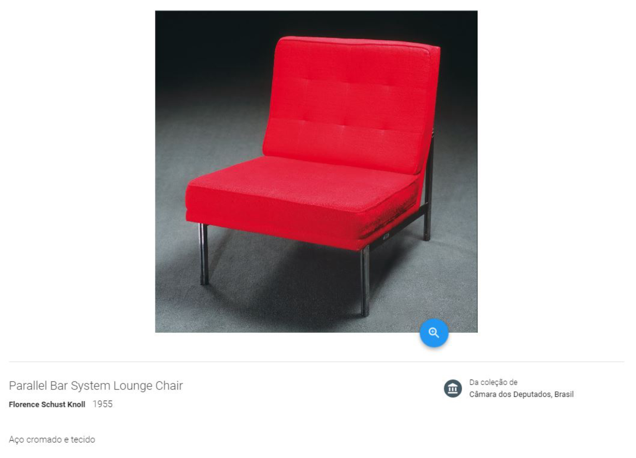 De nome comprido, a Parallel Bar System Lounge Chair foi desenhada pela arquiteta Florence Schust Knoll em 1955. Ela tinha como mentor Ludwig Mies van der Rohe, que assina outro item de propriedade da Câmara. O preço da Parallel chega a atingir os R$ 7 mil. Foto: Câmara dos Deputados/Reprodução
