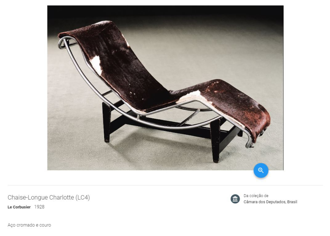 Esta é a Chaise-Longue Carlotte (LC4). O design foi assinado por Le Corbusier em 1928. Em aço cromado e couro, atualmente custa R$ 18 mil. Foto: Câmara dos Deputados/Reprodução