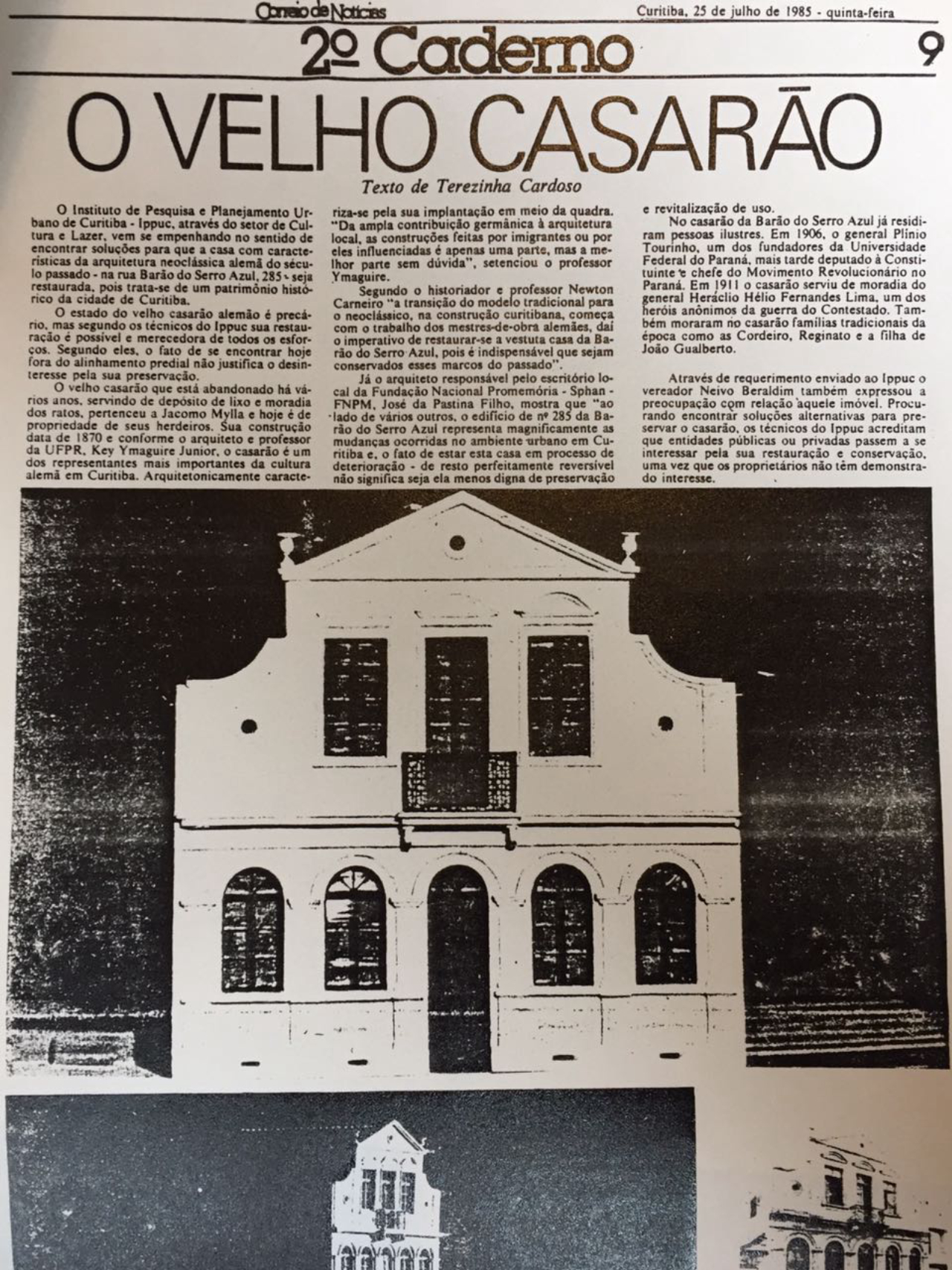 Reprodução do Correio de Notícias, que exibia matéria sobre a Casa Mylla. Foto: Reprodução/Correio de Notícias