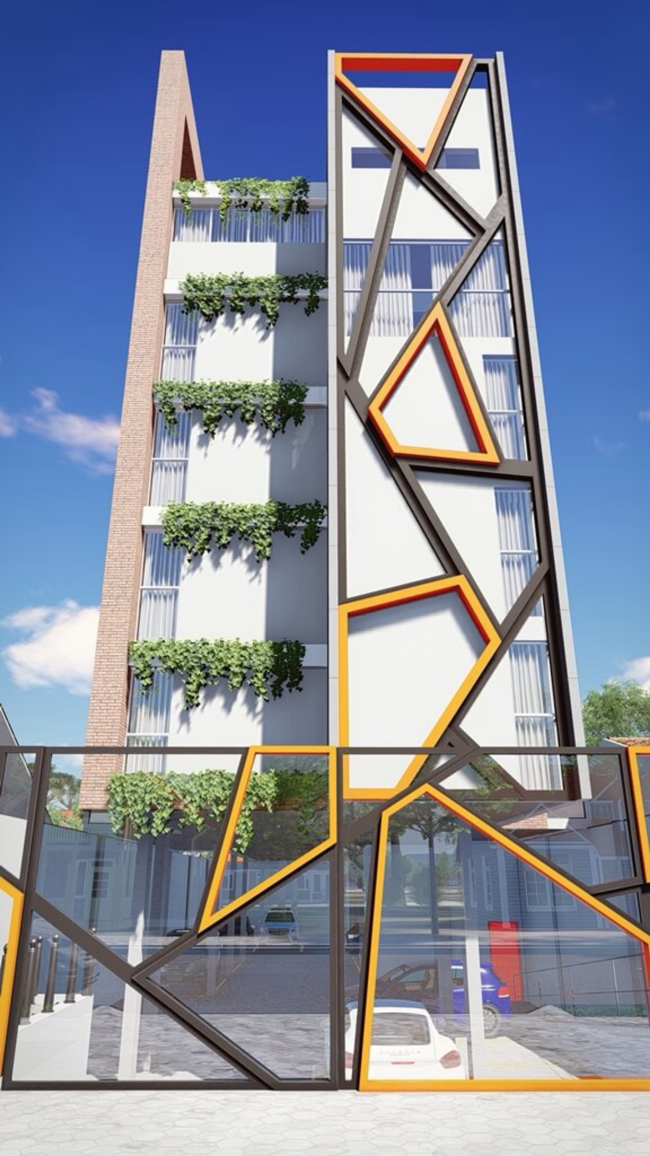 A fachada representa o conceito urbano e moderno do empreendimento. Imagem: Divulgação