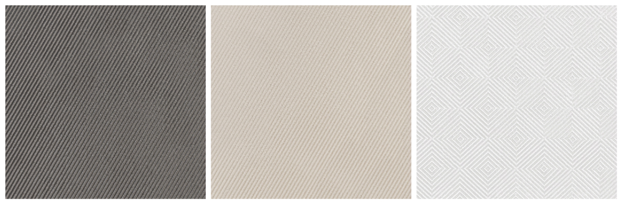 Microrelevos que lembram a textura dos tecidos são destaque na coleção Magic, da Portinari. A linha traz quatro padrões distintos nas cores cinza, branco e bege.  Foto: Divulgação/Portinari