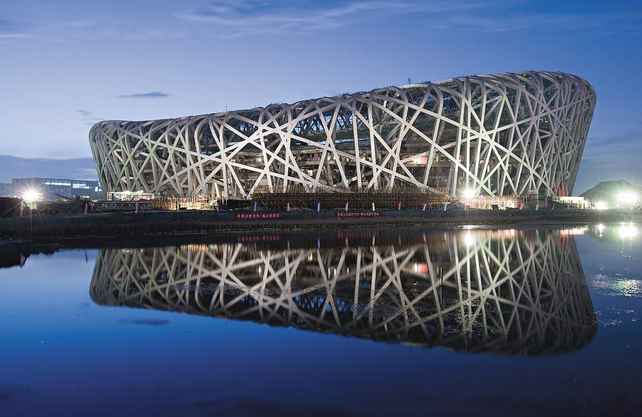 Estádio Nacional de Pequim, ou Ninho de Pássaros. 