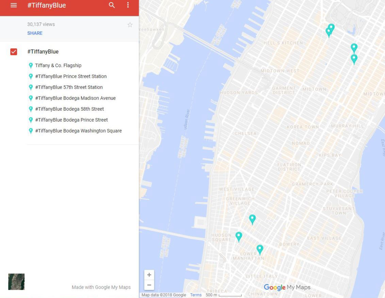 Intervenções foram feitas em várias ruas de Nova York. Imagem: Reprodução Google Maps