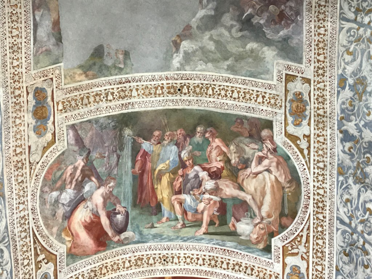 Frescoes above the marble staircase which Catholic tradition holds Jesus climbed at his judgment before the Roman prefect Pontius Pilate, in Rome, April 8, 2019. The steps, now in a sanctuary across from the Basilica of St. John Lateran, were purportedly brought to Rome in 326 A.D. (Elisabetta Povoledo/The New York Times)