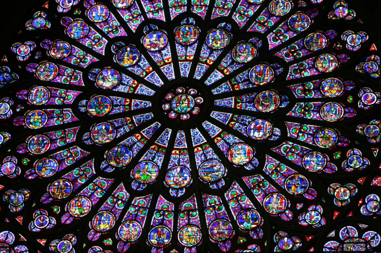 Rose Window at Notre Dame Cathedral in Paris, France.