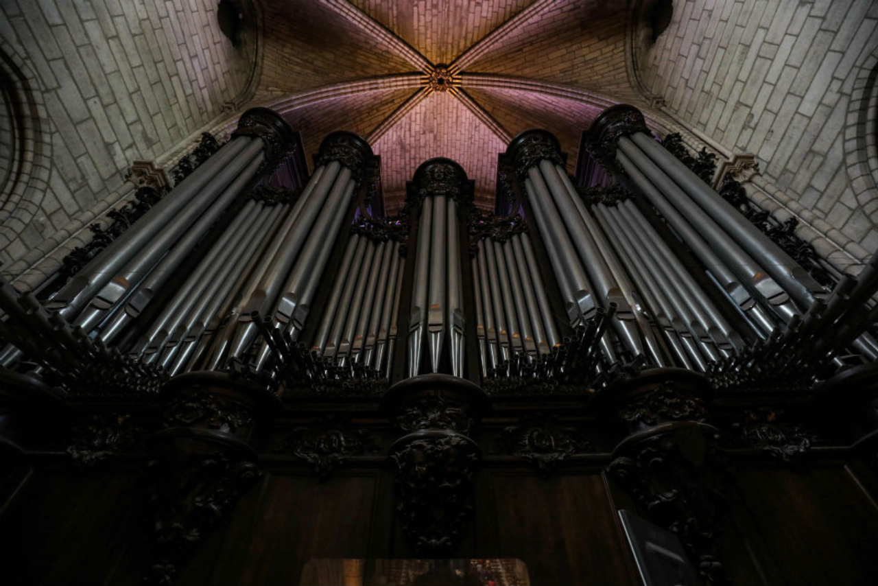 Órgão da Notre-Dame em foto de 2018. Foto: Ludovic Marin / AFP.