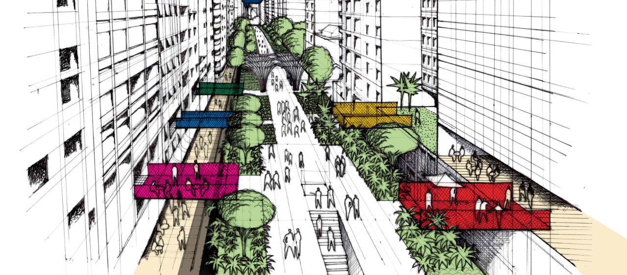 Mais pessoas, menos carros: transformação do Minhocão, em São Paulo, em parque urbano é uma tendência entre cidades inteligentes. Foto: reprodução/Jaime Lerner Arquitetos Associados
