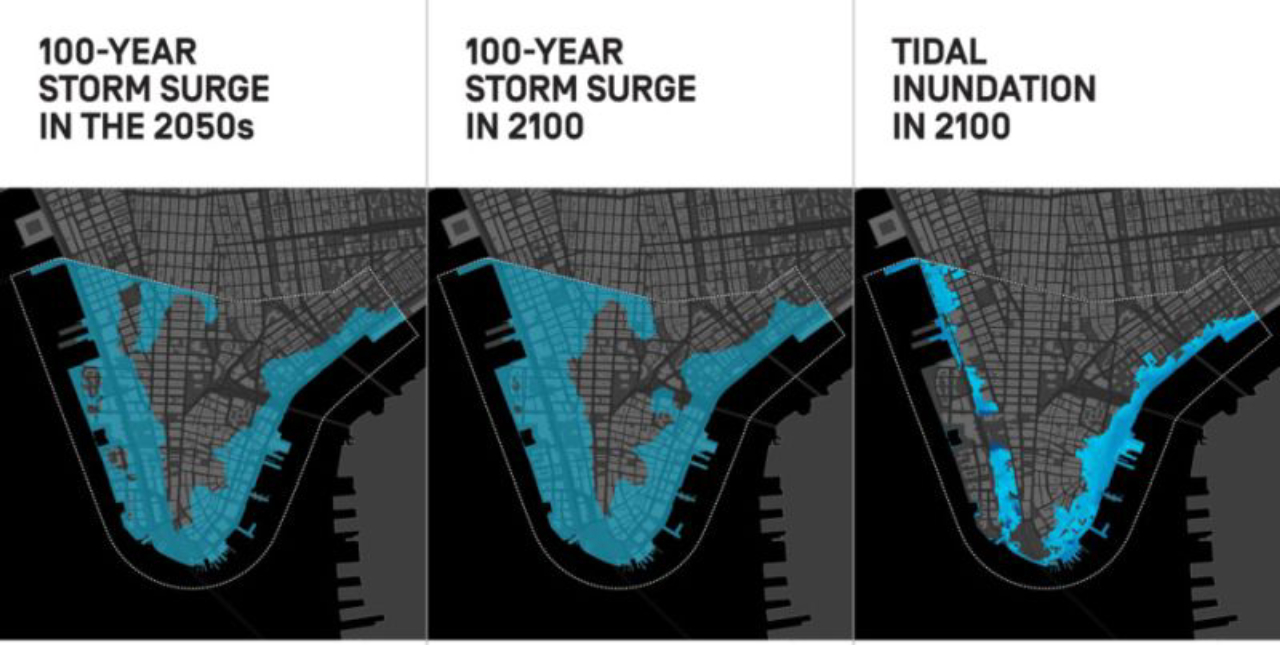 Plano climático de Nova York deve transformar a estrutura territorial da ilha e resolver o problema das inundações até o ano de 2100. Foto: Reprodução/ New York Magazine