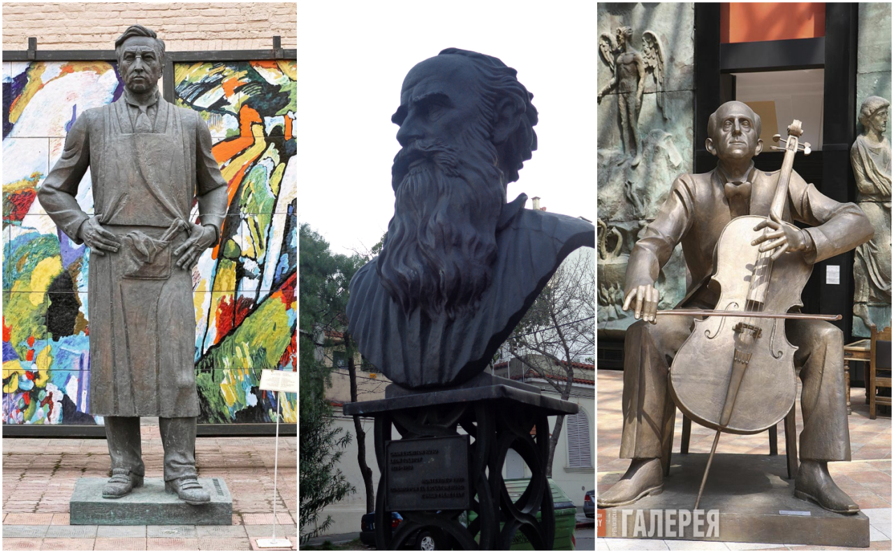 Tsereteli já tem no portfólio estátuas dos três artistas. Nas fotos, respectivamente, Kandisnky em Moscou, Tolstói em Montevidéu e Rostropovic, da coleção "Contemporary". Fotos: divulgação