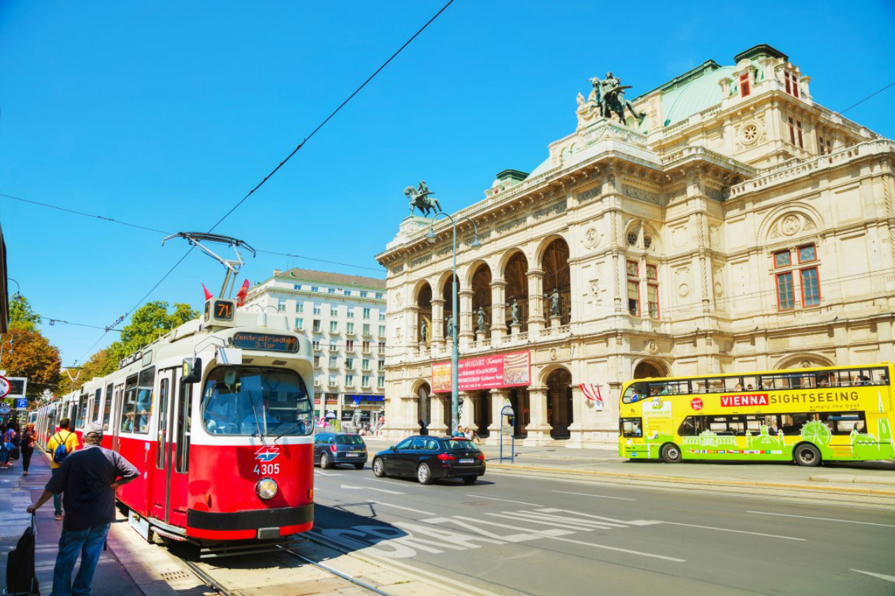 VIENNA - AUGUST 30: Old fashioned tram on August 30, 2017 in Vienna, Austria. Vienna has an extensive train and bus network.