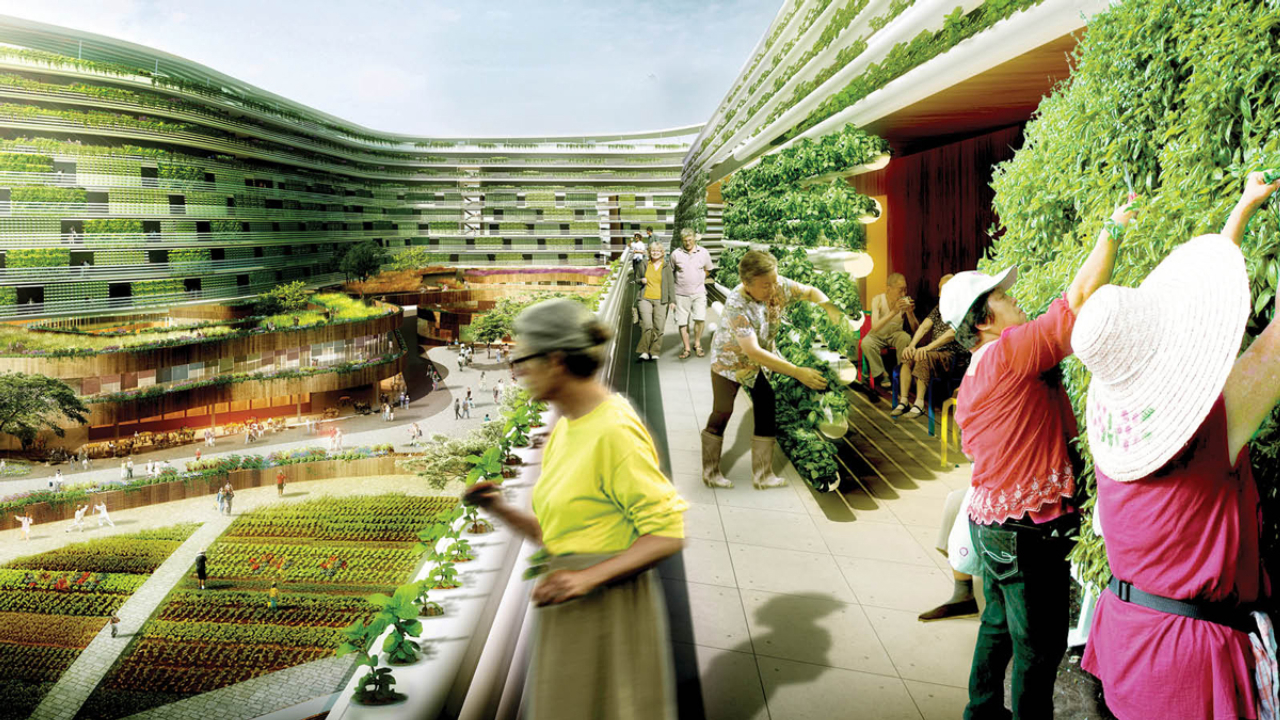 O escritório Spark Architects projetou um prédio sustentável para Singapura com foco em jardins e fazendas urbanas, pensando na segurança alimentar. Imagem: Divulgação/Spark Architects
