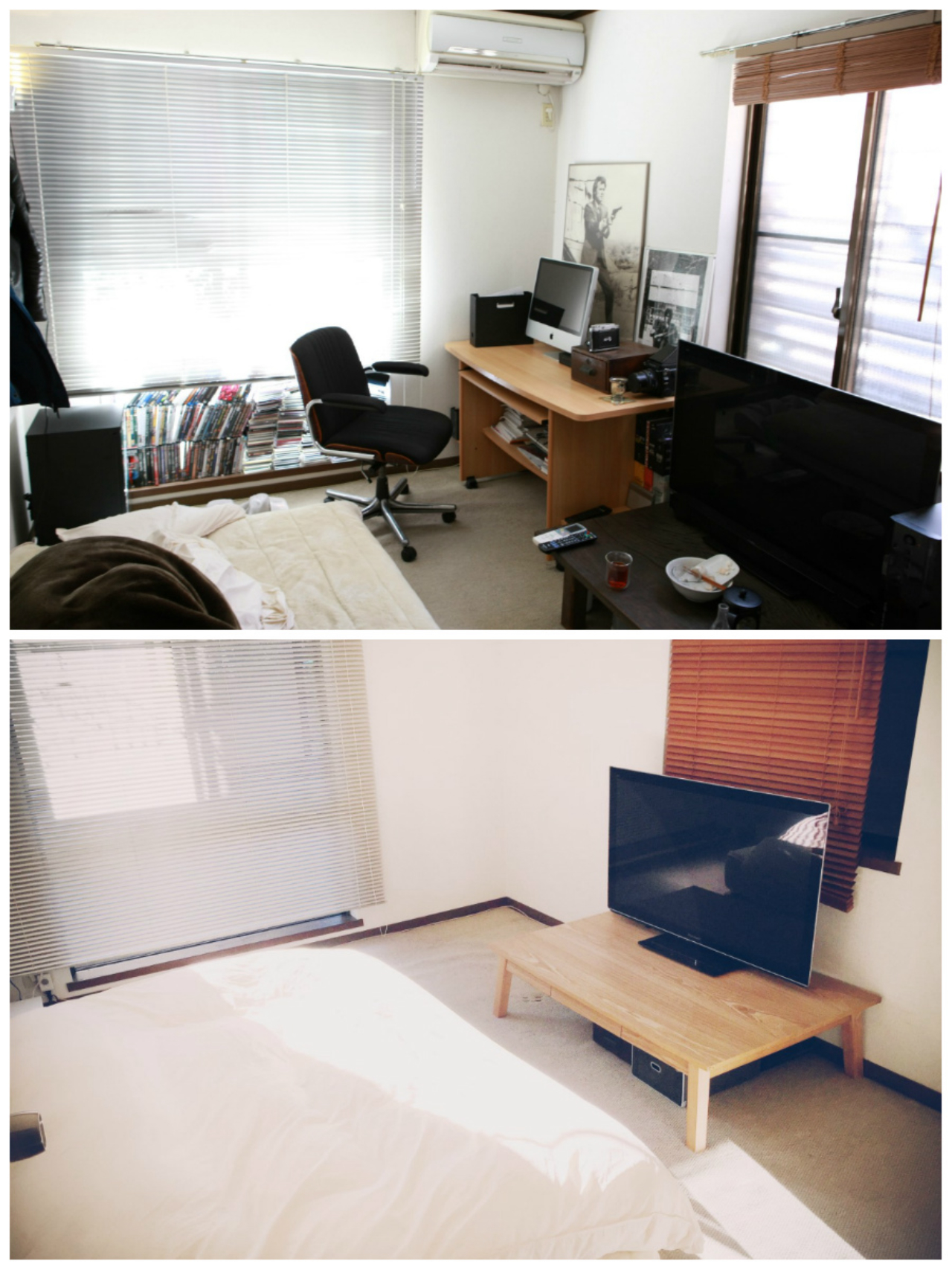 A casa de Fumio Sasaki antes (acima) e depois (abaixo) da transformação promovida pelo minimalismo. Fotos: Arquivo Pessoal.  