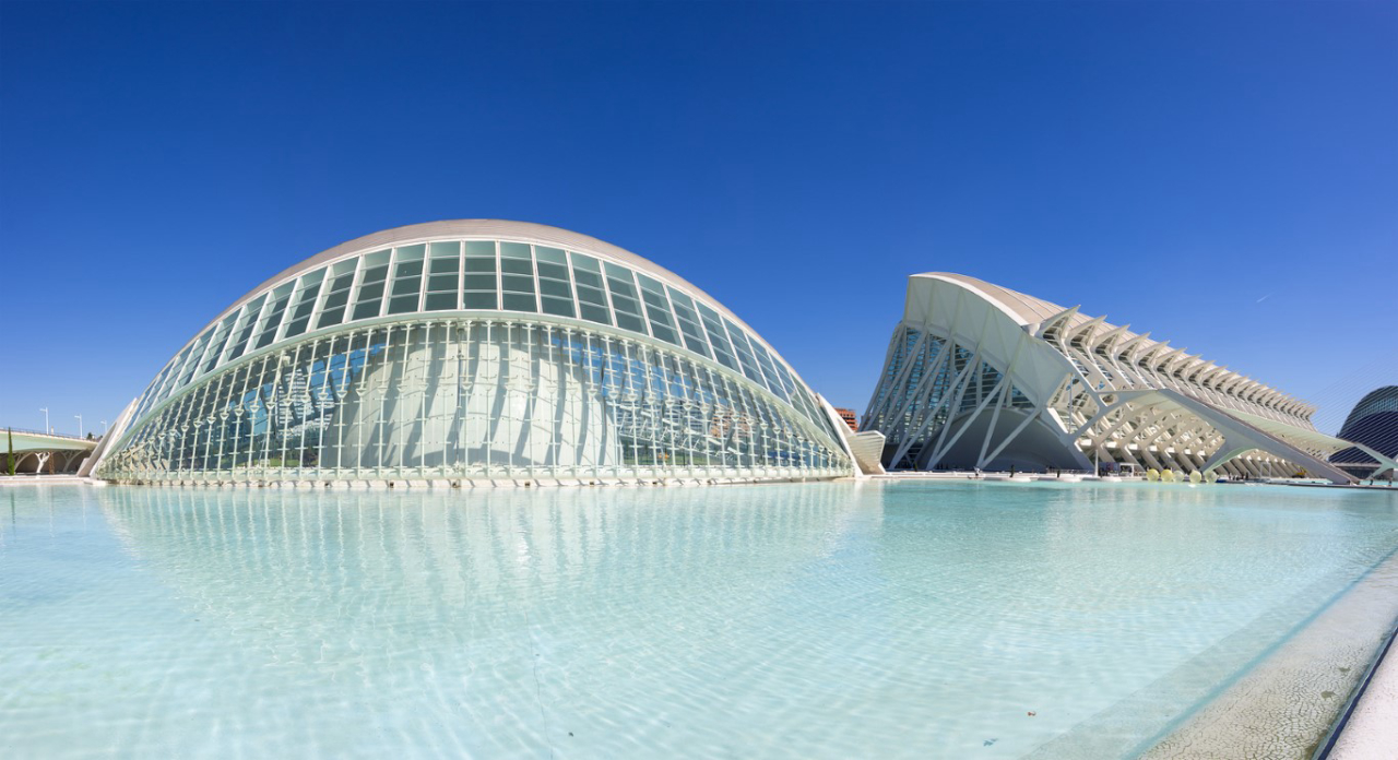 VALENCIA SPAIN - OCTOBER 08 2014: Prince Philip Science Museum and L'Hemisferic in  Valencia Spain