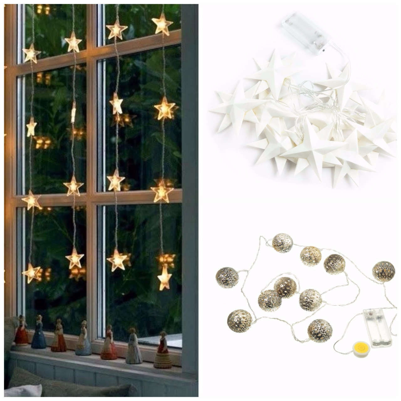 Fora da árvore de Natal, as luzinhas podem iluminar o ambiente e serem colocadas junto das cortinas. A Etna oferece tipos e formatos diferentes de pisca-pisca, como estrelas.