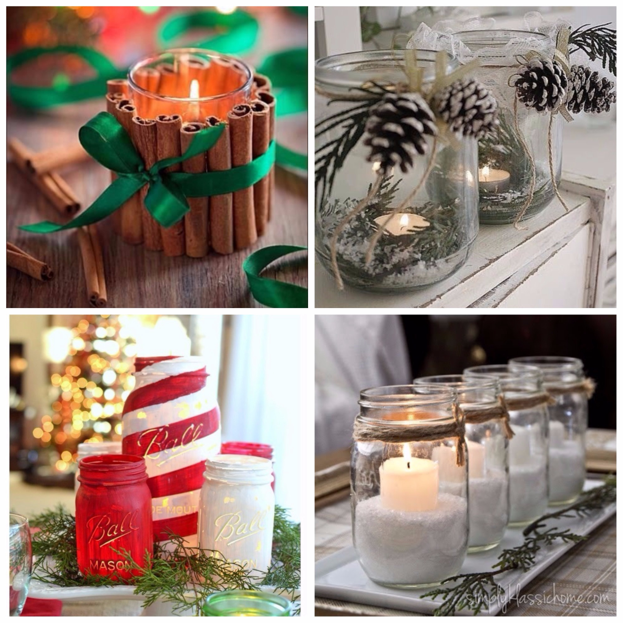 Mesmo um clássico na decoração de Natal, as velas podem ganhar uma apresentação diferente. Seja em recipientes pintados à mão ou em uma composição com canela, ramos ou galhos rústicos. Reprodução/Pinterest