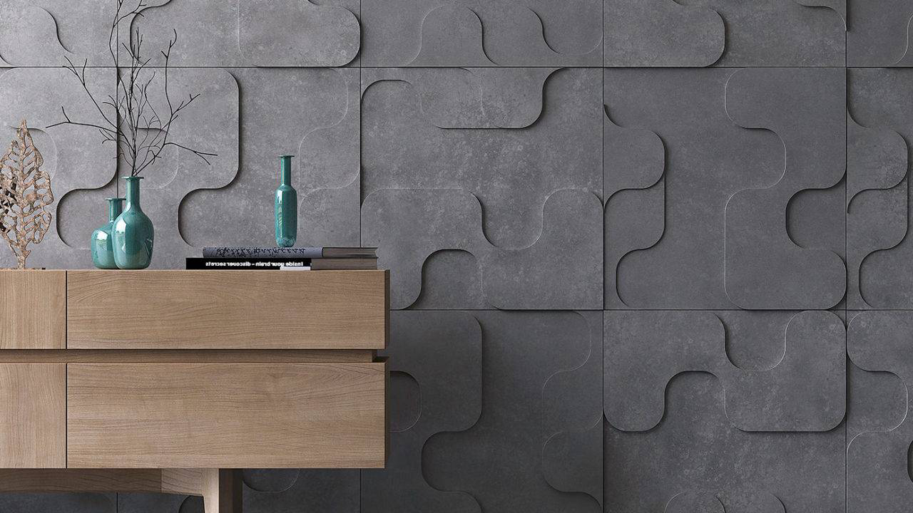 Linha Puzzle é um dos lançamentos da Palazzo para 2020. Formas orgânicas deram origem a esse revestimento, combinando o design 3D ao charme do concreto aparente, com seus poros aleatórios e destonalidades | Divulgação