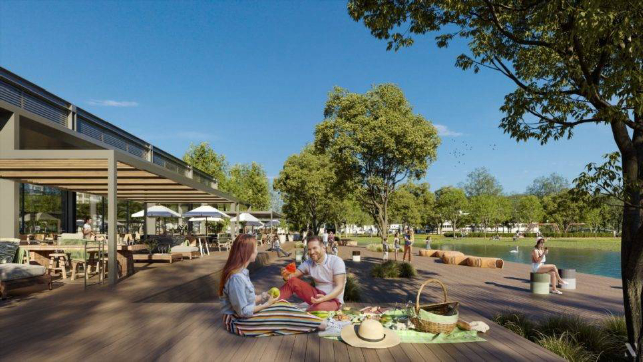Integração com parque público é destaque no projeto do open shopping. Imagem: Vokkan/Divulgação