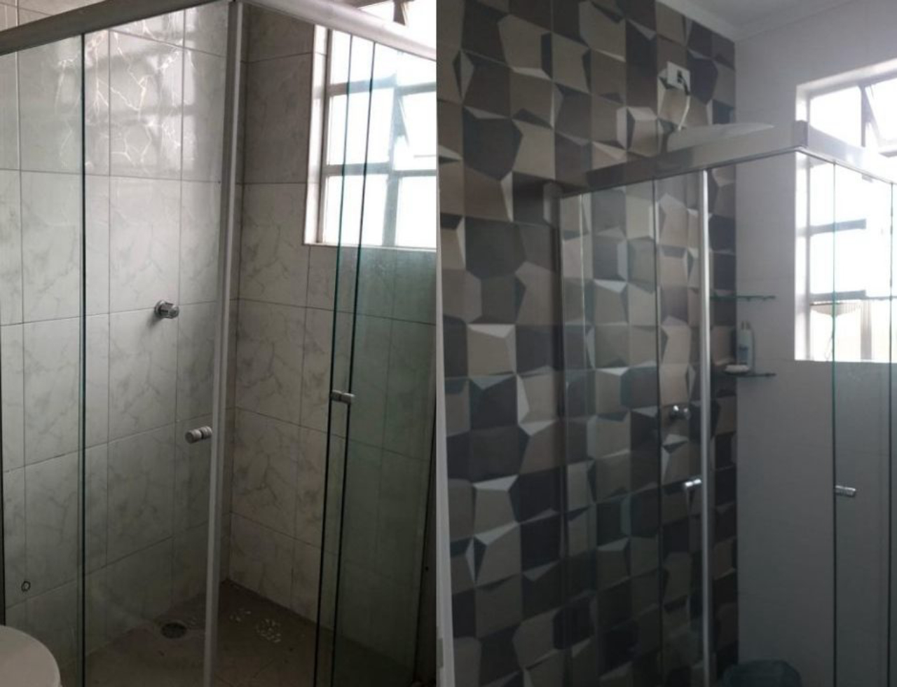 Antes e depois do banheiro do apartamento.