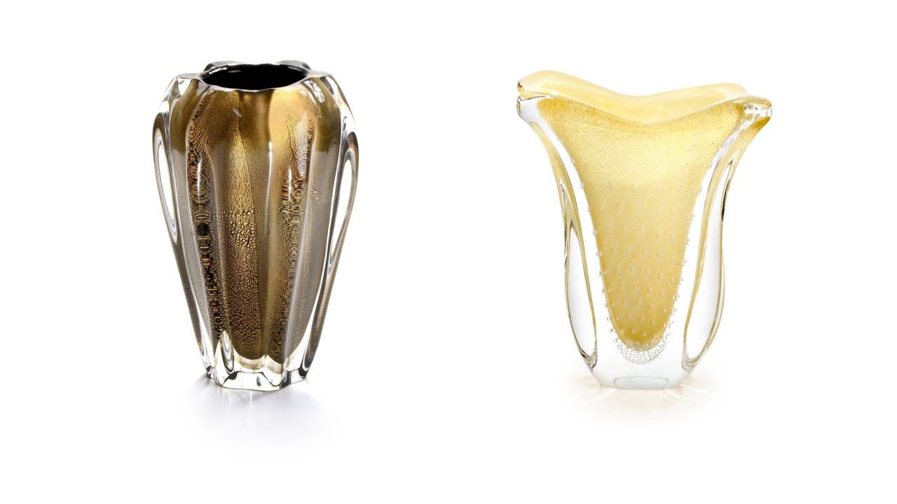 Vasos de vidro tipo Murano com ouro 24k.