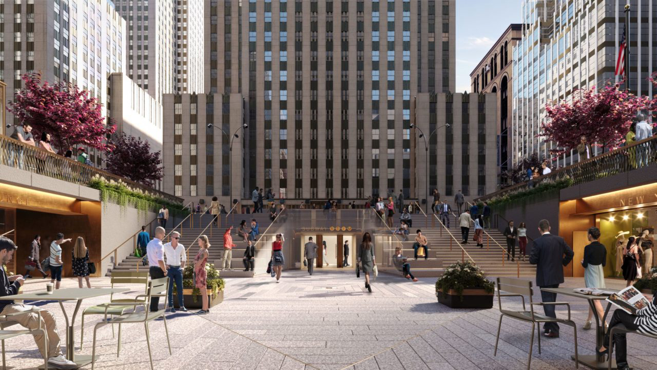 Projeto de renovação da praça pública na 1221 Avenue of the Americas,  em Manhattan, Nova York.