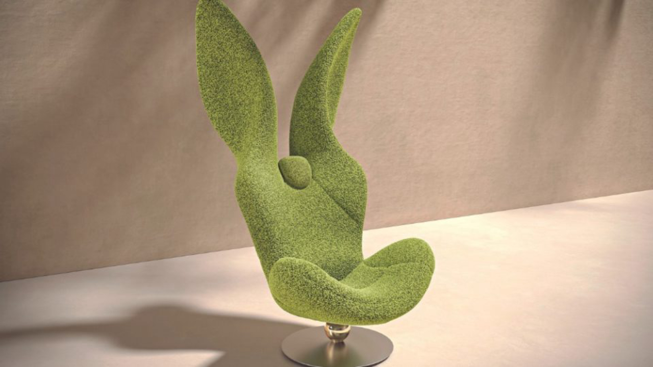 Projeto conceitual da Natuzzi, a Green Rabbit tem forma ousada em projeto assinado pela tríade Giuliano Sangiorgi, Fabio Novembre e PJ Natuzzi.  