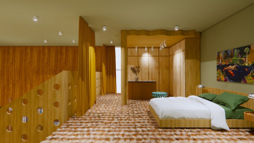 Mix de texturas e formas geométricas marca projeto do dormitório | Bruna Soranz/Circuito Archa PRO/Divulgação