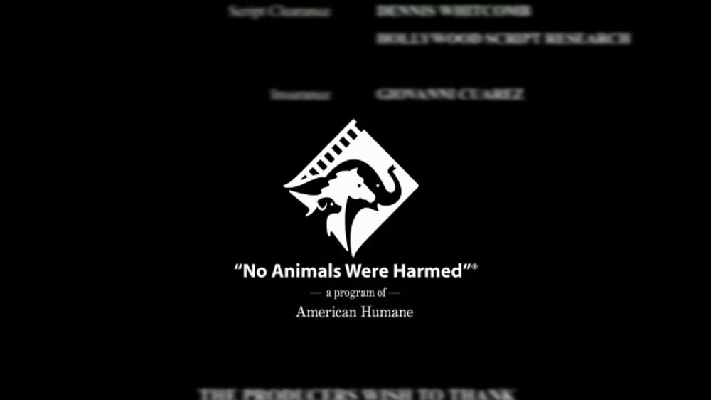 "Nenhum animal foi ferido": Mensagem exibida em filmes nos EUA, uma campanha da American Humane Association (Sociedade Protetora dos Animais nos EUA) 