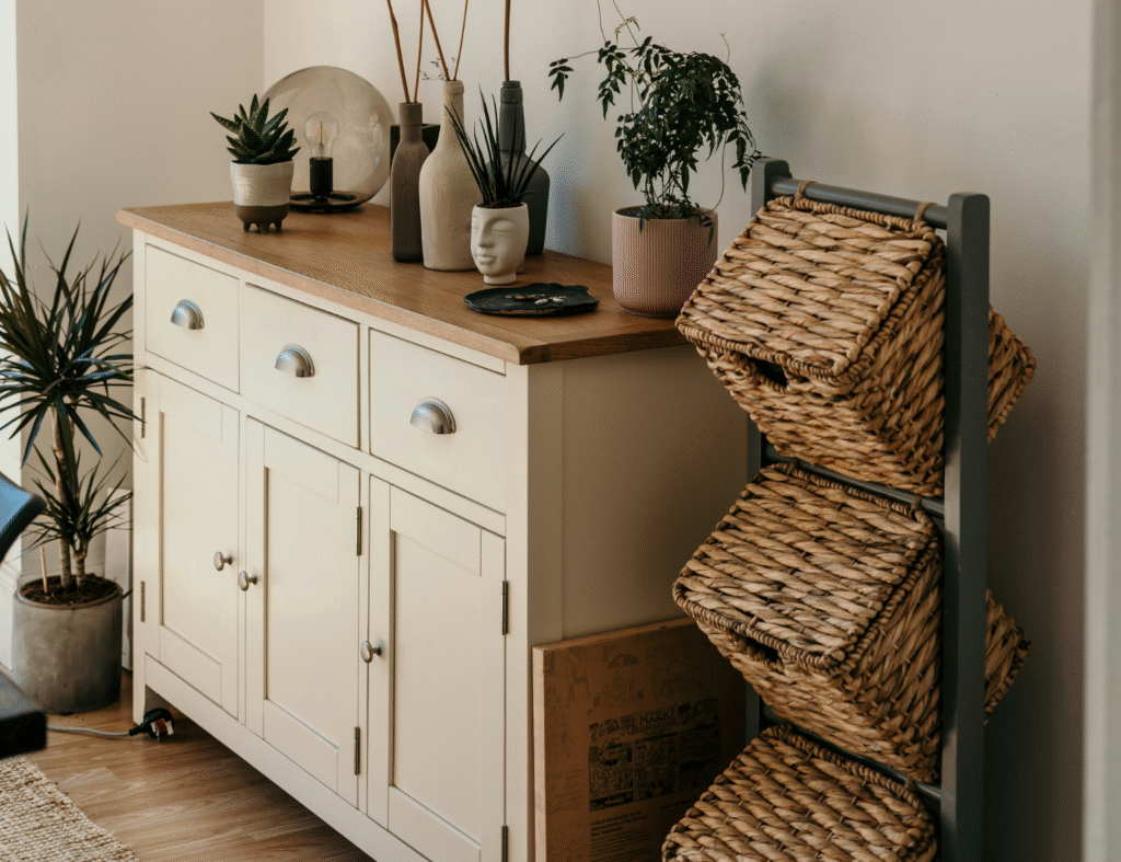 O balcão aparador compacto organiza e decora sem pesar no ambiente. Fonte: Pexels