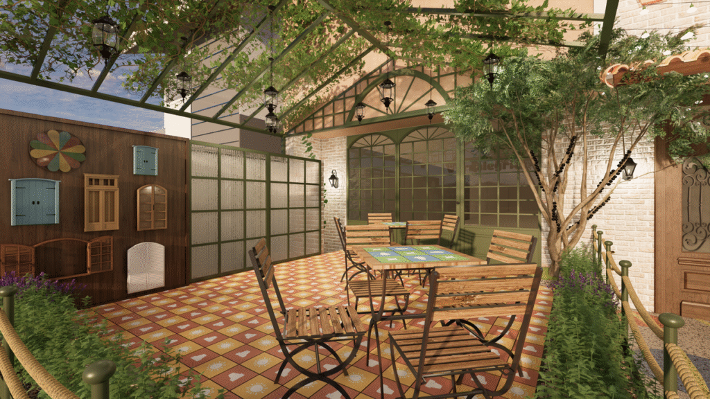 Um novo ambiente foi criado na área externa, que pode ser usada tanto para mesas quanto como estacionamento. Projeto: Mariana Silagye Arquitetura.